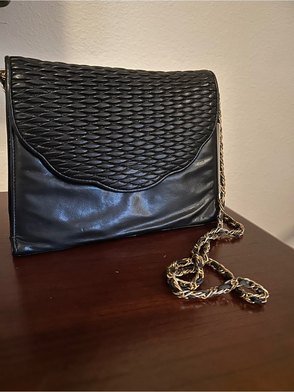 Black Quilted Flap Crossbody Bag with Chain Strap